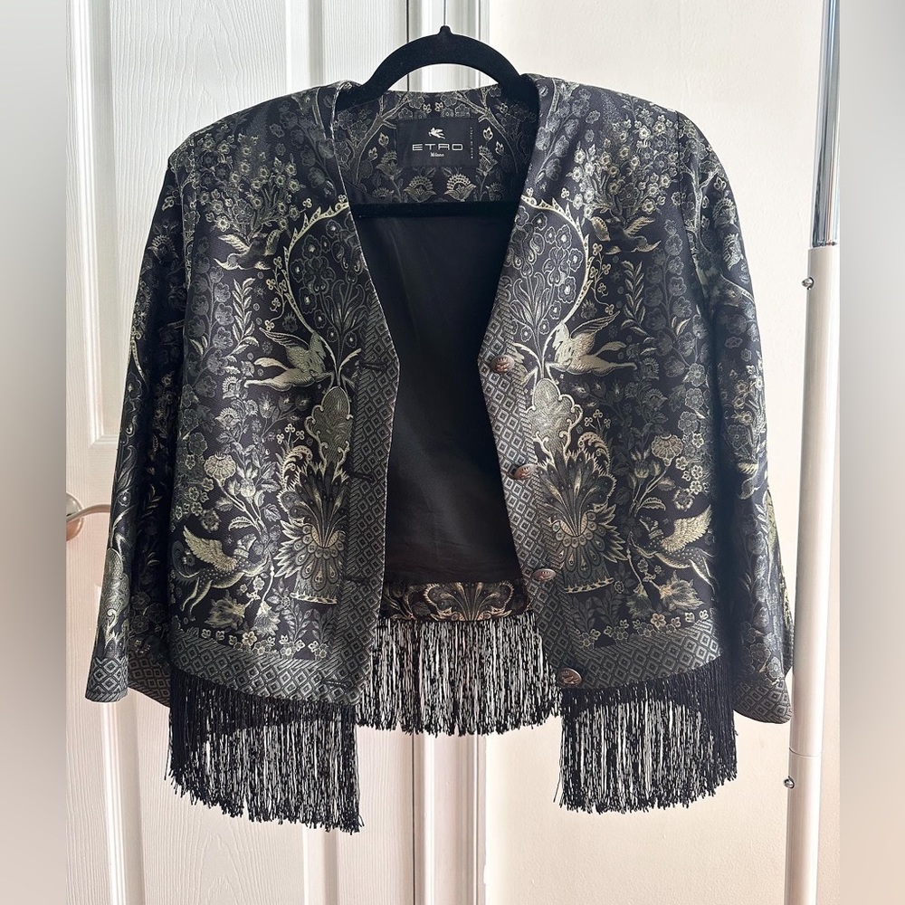 Etro Pegasus fringe jacket. Pegasus buttons Sz 44